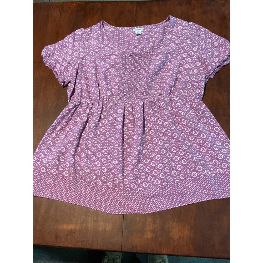 Motherhood Maternity Purple Medallion Smocked Empire Waist Top 2X Short Sleeve
